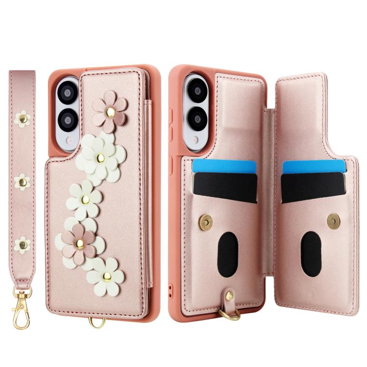 For Samsung Galaxy S25 Edge 5G Crossbody Flower Pattern Leather Phone Case