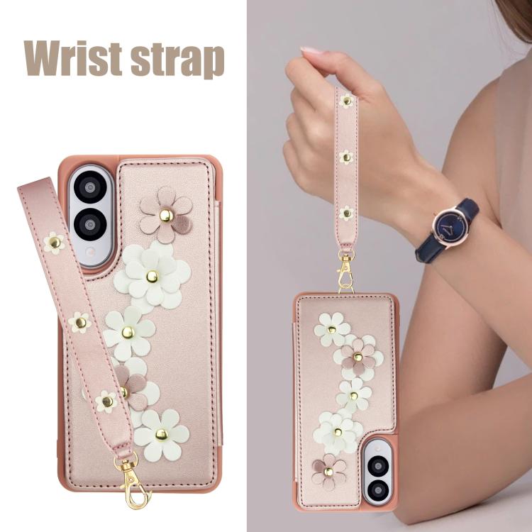 For Samsung Galaxy S25 Edge 5G Crossbody Flower Pattern Leather Phone Case