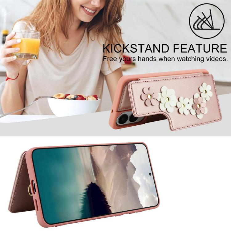 For Samsung Galaxy S25 Edge 5G Crossbody Flower Pattern Leather Phone Case