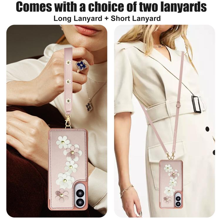 For Samsung Galaxy S25 Edge 5G Crossbody Flower Pattern Leather Phone Case