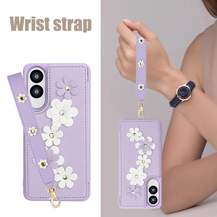 For Samsung Galaxy S25 Edge 5G Crossbody Flower Pattern Leather Phone Case