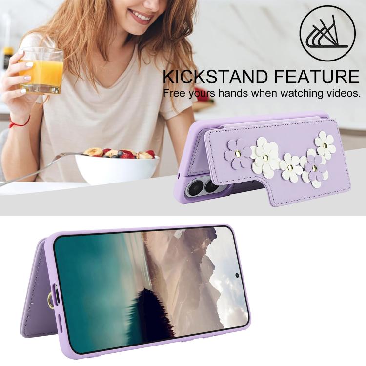 For Samsung Galaxy S25 Edge 5G Crossbody Flower Pattern Leather Phone Case