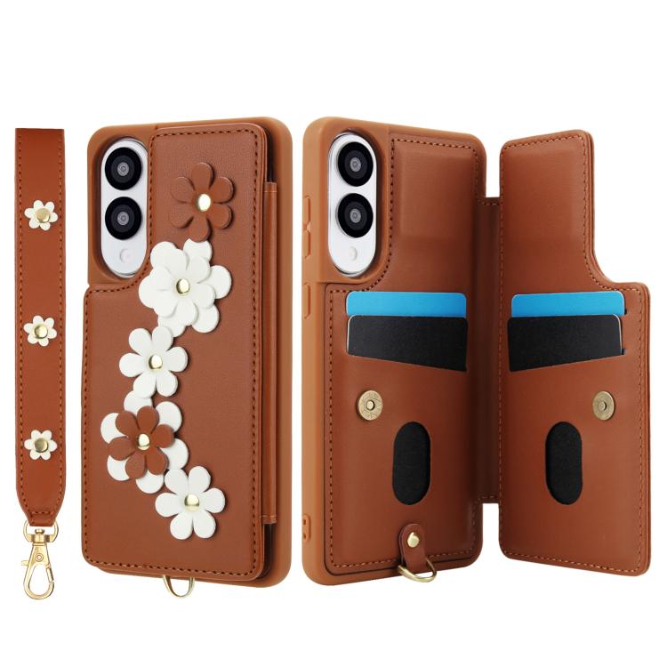 For Samsung Galaxy S25 Edge 5G Crossbody Flower Pattern Leather Phone Case