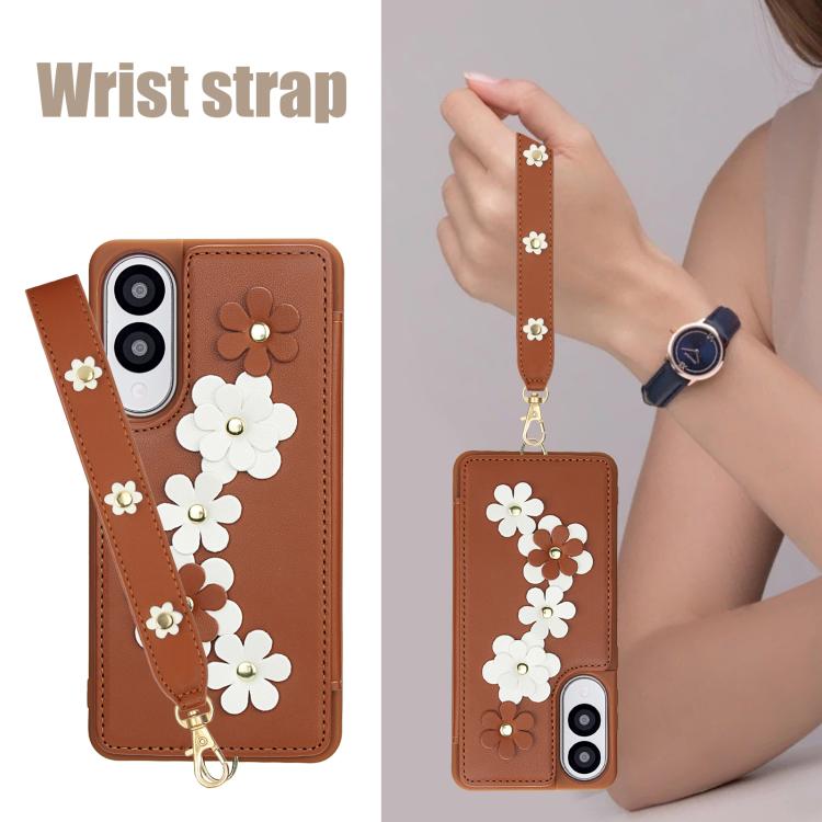 For Samsung Galaxy S25 Edge 5G Crossbody Flower Pattern Leather Phone Case