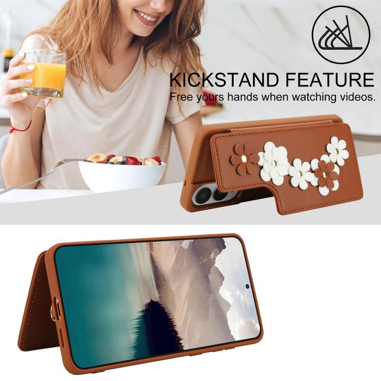For Samsung Galaxy S25 Edge 5G Crossbody Flower Pattern Leather Phone Case