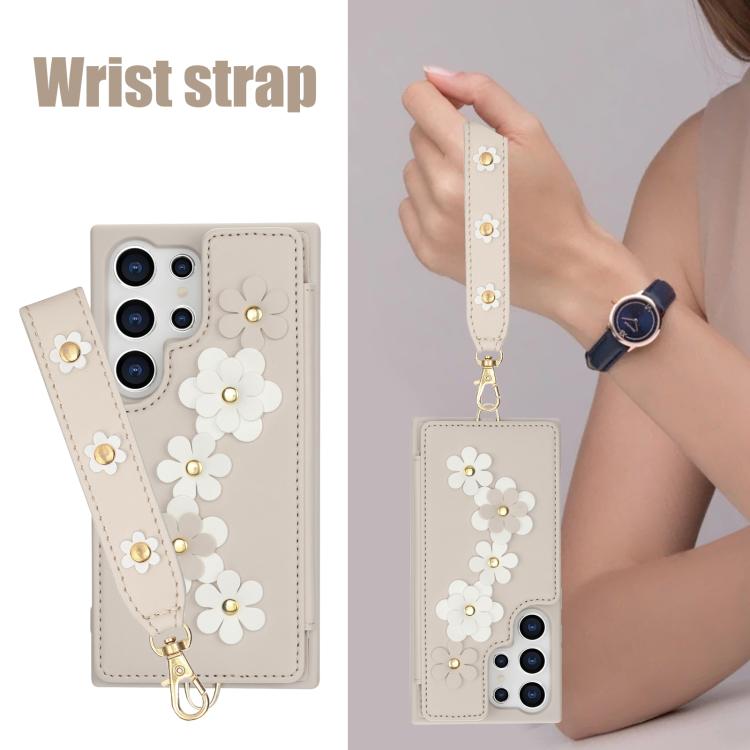 For Samsung Galaxy S26 Ultra 5G Crossbody Flower Pattern Leather Phone Case