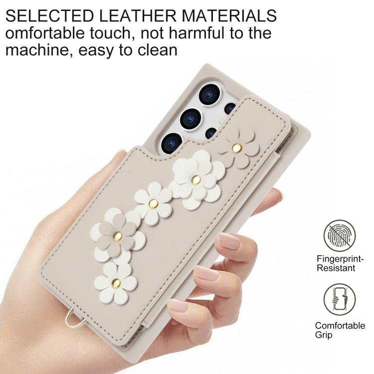 For Samsung Galaxy S26 Ultra 5G Crossbody Flower Pattern Leather Phone Case