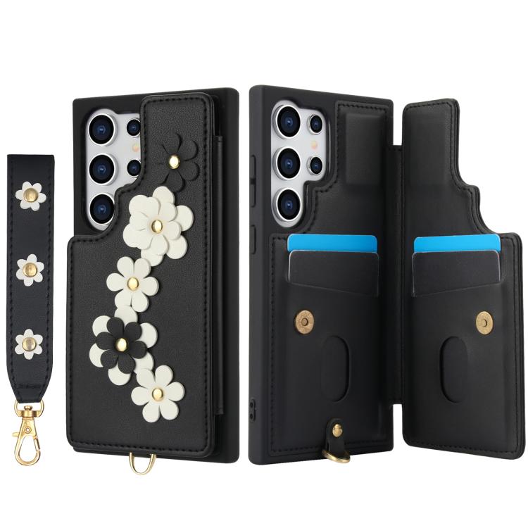 For Samsung Galaxy S26 Ultra 5G Crossbody Flower Pattern Leather Phone Case
