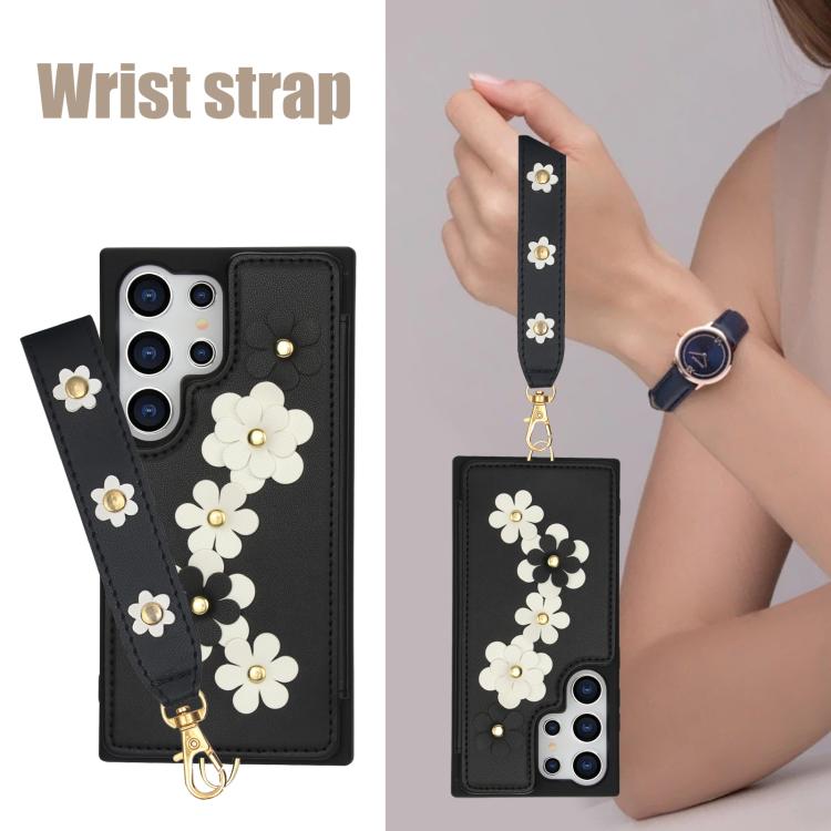 For Samsung Galaxy S26 Ultra 5G Crossbody Flower Pattern Leather Phone Case