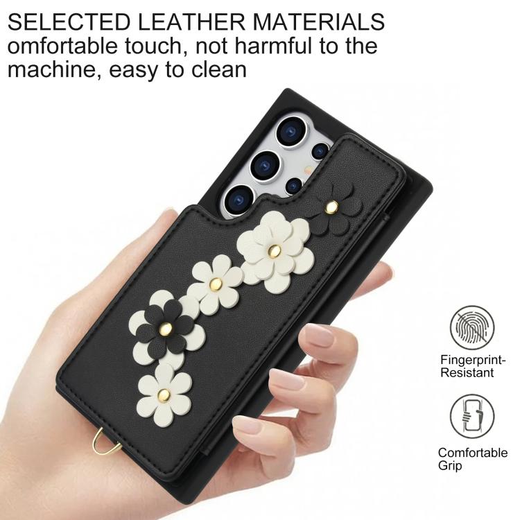 For Samsung Galaxy S26 Ultra 5G Crossbody Flower Pattern Leather Phone Case