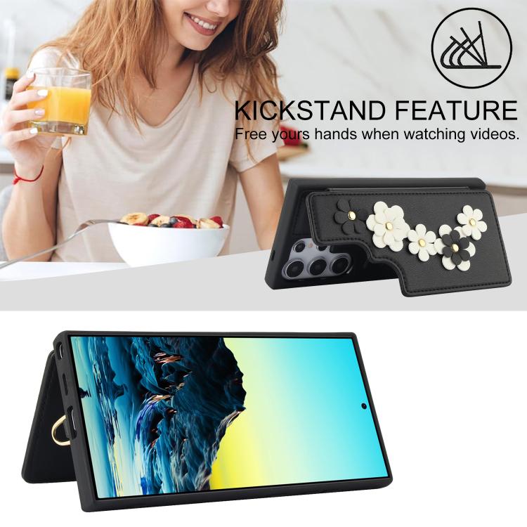 For Samsung Galaxy S26 Ultra 5G Crossbody Flower Pattern Leather Phone Case