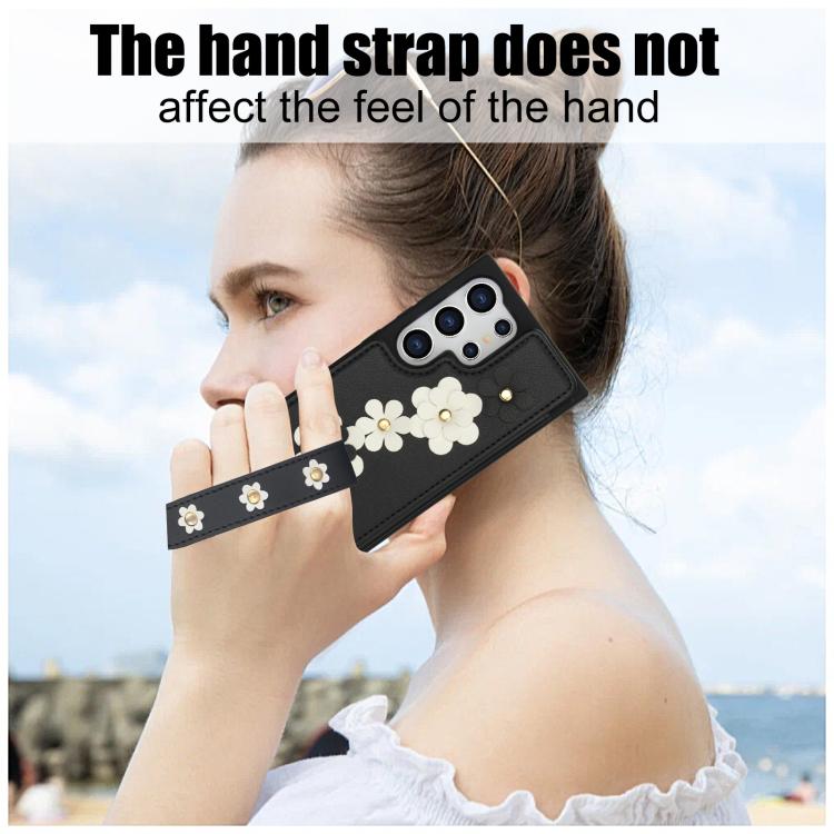 For Samsung Galaxy S26 Ultra 5G Crossbody Flower Pattern Leather Phone Case
