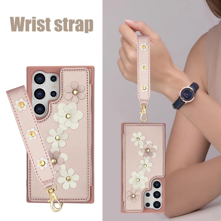For Samsung Galaxy S26 Ultra 5G Crossbody Flower Pattern Leather Phone Case