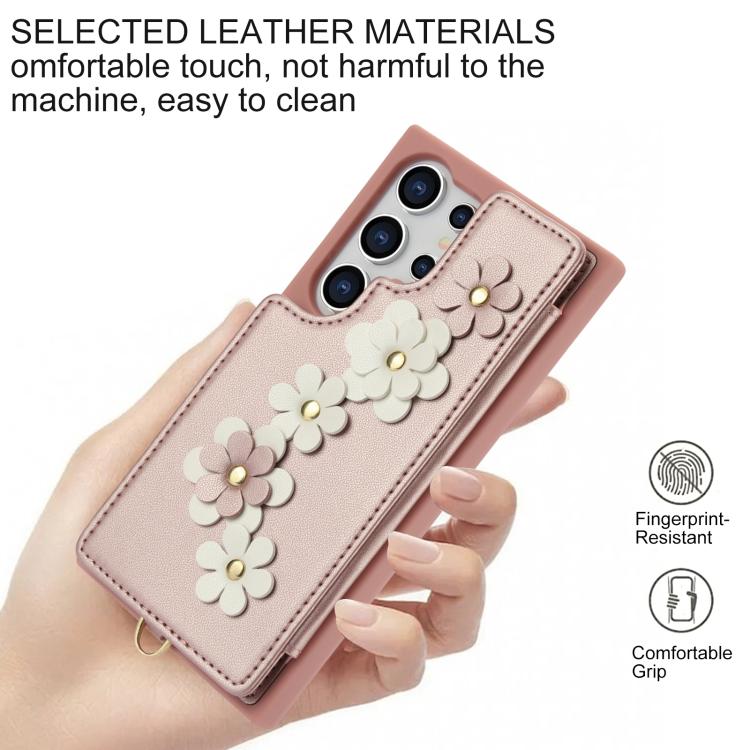 For Samsung Galaxy S26 Ultra 5G Crossbody Flower Pattern Leather Phone Case