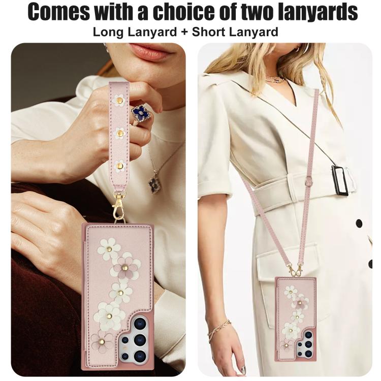For Samsung Galaxy S26 Ultra 5G Crossbody Flower Pattern Leather Phone Case