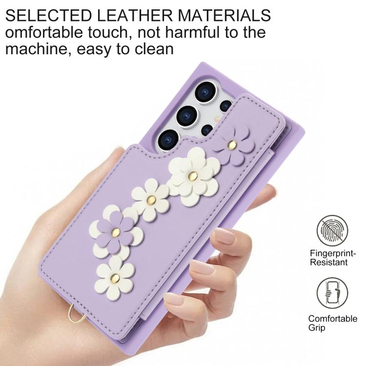 For Samsung Galaxy S26 Ultra 5G Crossbody Flower Pattern Leather Phone Case