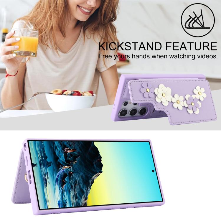 For Samsung Galaxy S26 Ultra 5G Crossbody Flower Pattern Leather Phone Case
