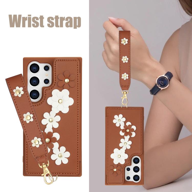 For Samsung Galaxy S26 Ultra 5G Crossbody Flower Pattern Leather Phone Case