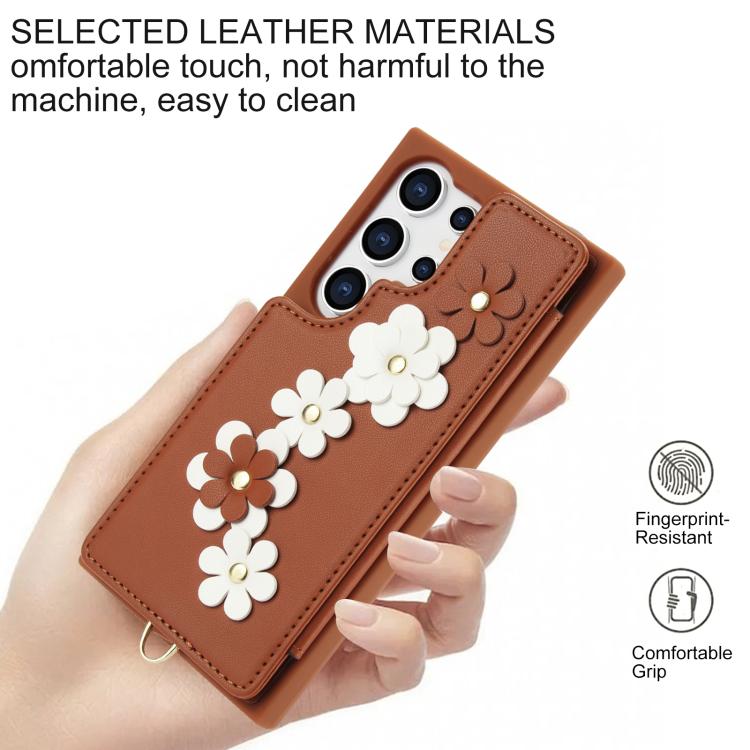 For Samsung Galaxy S26 Ultra 5G Crossbody Flower Pattern Leather Phone Case
