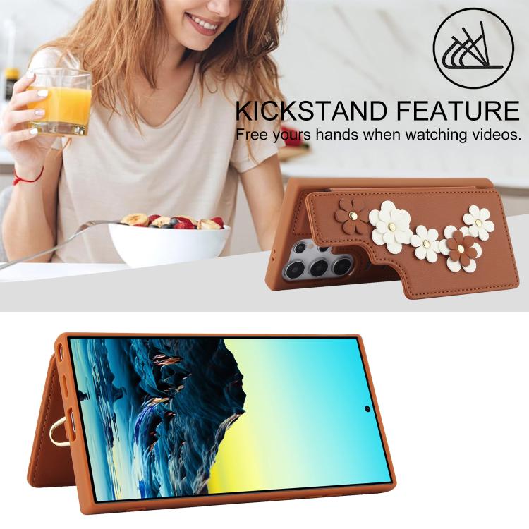 For Samsung Galaxy S26 Ultra 5G Crossbody Flower Pattern Leather Phone Case
