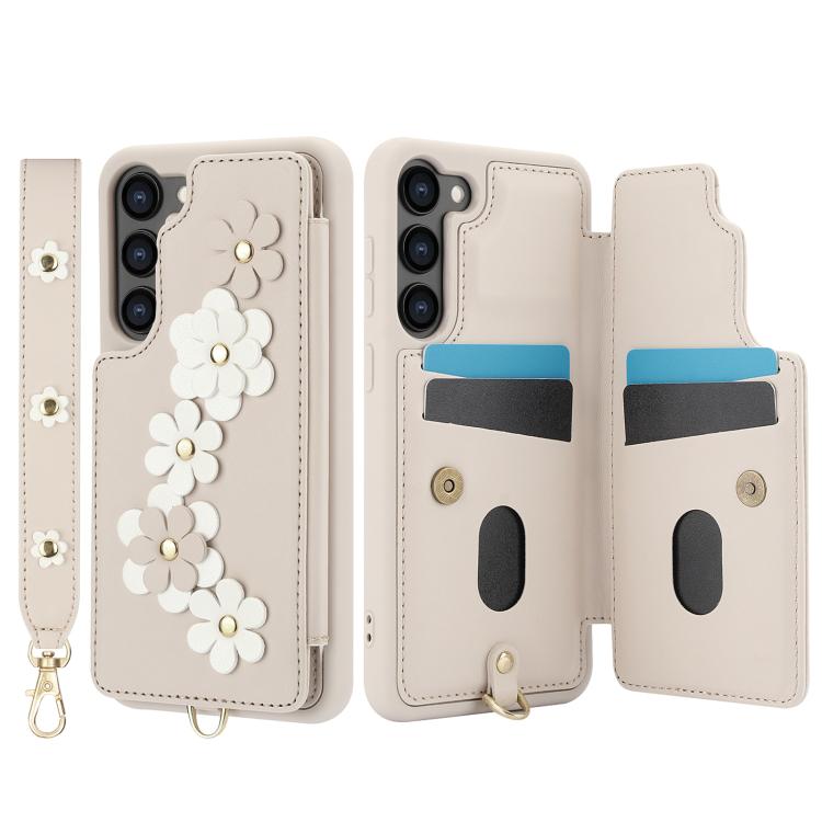 For Samsung Galaxy S26 5G Crossbody Flower Pattern Leather Phone Case