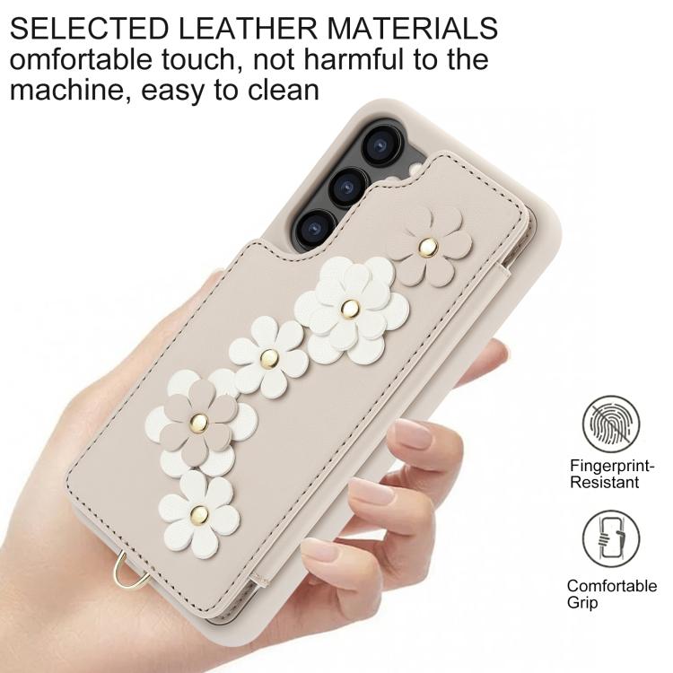 For Samsung Galaxy S26 5G Crossbody Flower Pattern Leather Phone Case