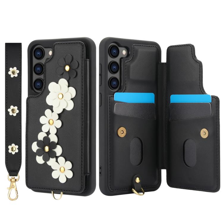 For Samsung Galaxy S26 5G Crossbody Flower Pattern Leather Phone Case