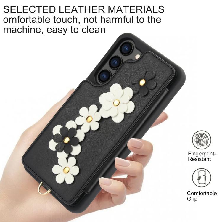 For Samsung Galaxy S26 5G Crossbody Flower Pattern Leather Phone Case