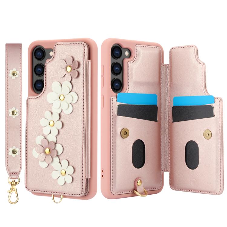 For Samsung Galaxy S26 5G Crossbody Flower Pattern Leather Phone Case