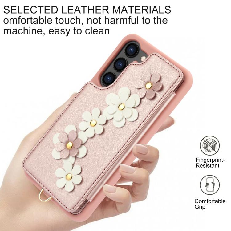 For Samsung Galaxy S26 5G Crossbody Flower Pattern Leather Phone Case