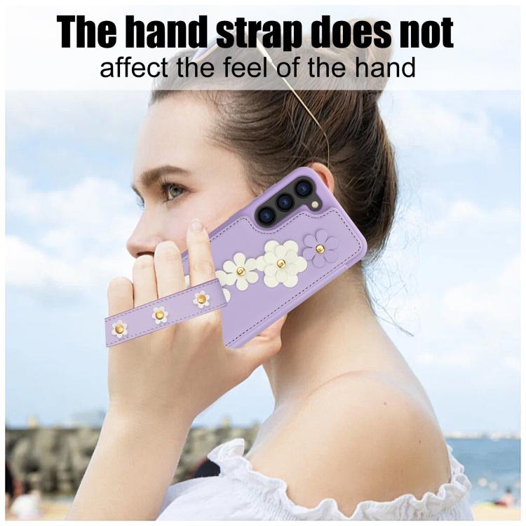For Samsung Galaxy S26 5G Crossbody Flower Pattern Leather Phone Case