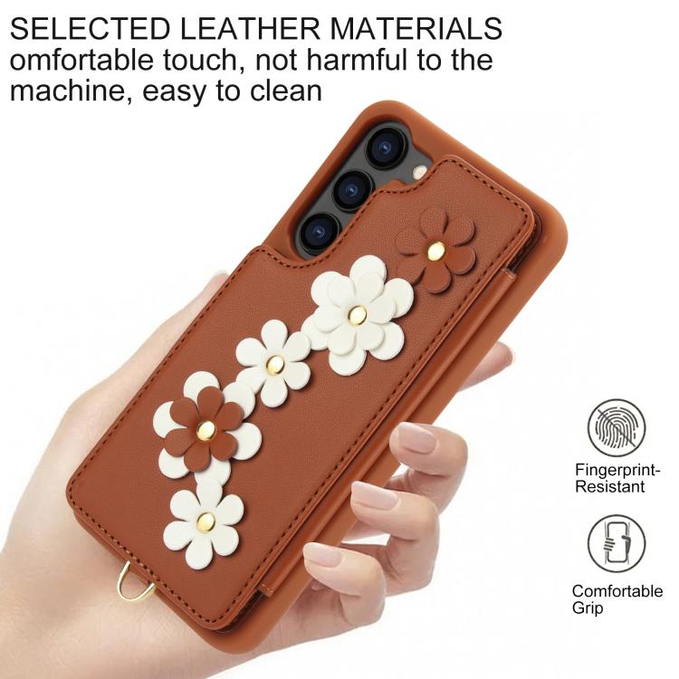 For Samsung Galaxy S26 5G Crossbody Flower Pattern Leather Phone Case