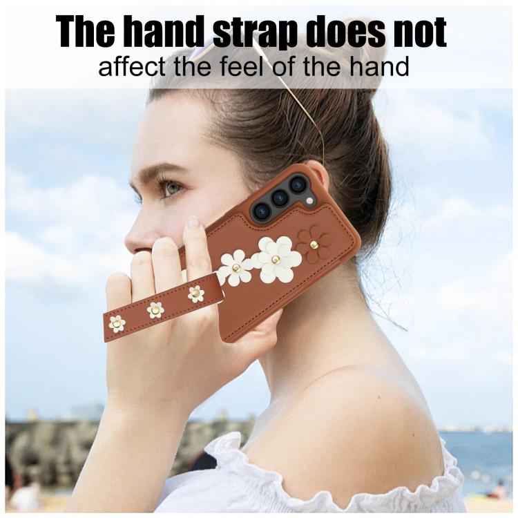 For Samsung Galaxy S26 5G Crossbody Flower Pattern Leather Phone Case