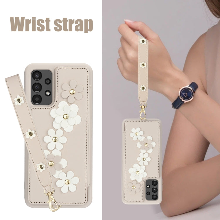 For Samsung Galaxy A13 5G / 4G Crossbody Flower Pattern Leather Phone Case