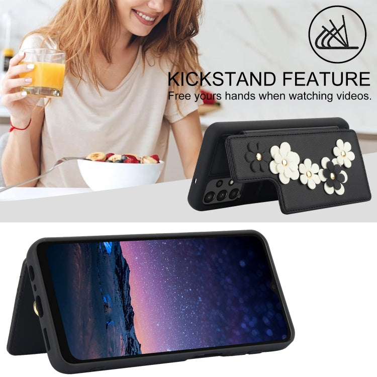 For Samsung Galaxy A13 5G / 4G Crossbody Flower Pattern Leather Phone Case