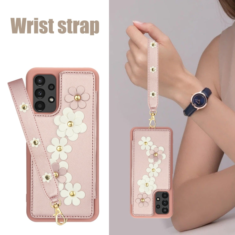 For Samsung Galaxy A13 5G / 4G Crossbody Flower Pattern Leather Phone Case