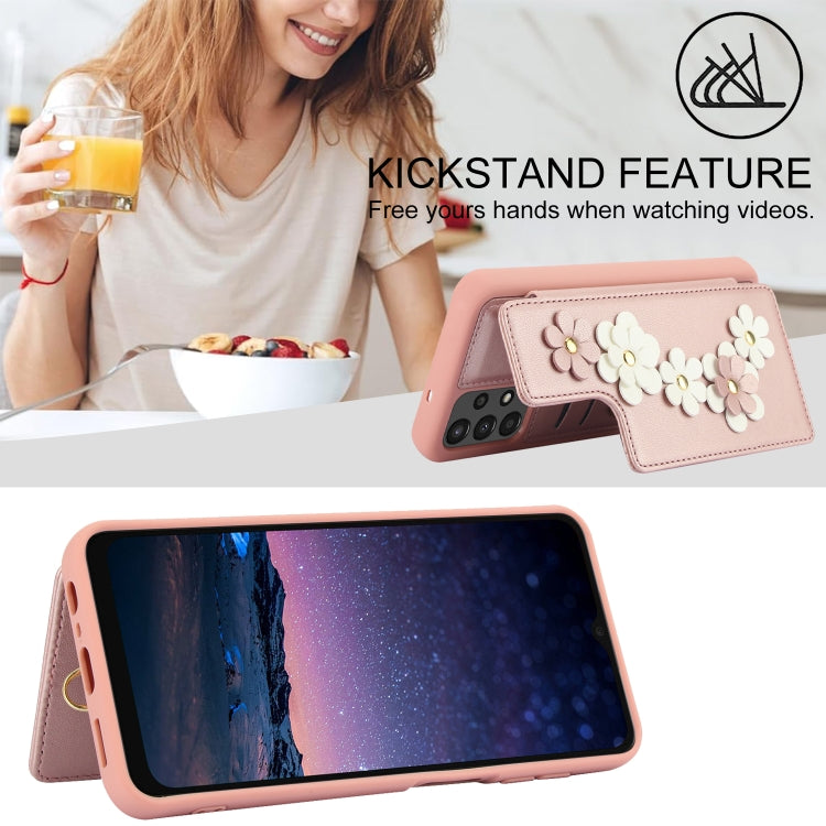 For Samsung Galaxy A13 5G / 4G Crossbody Flower Pattern Leather Phone Case