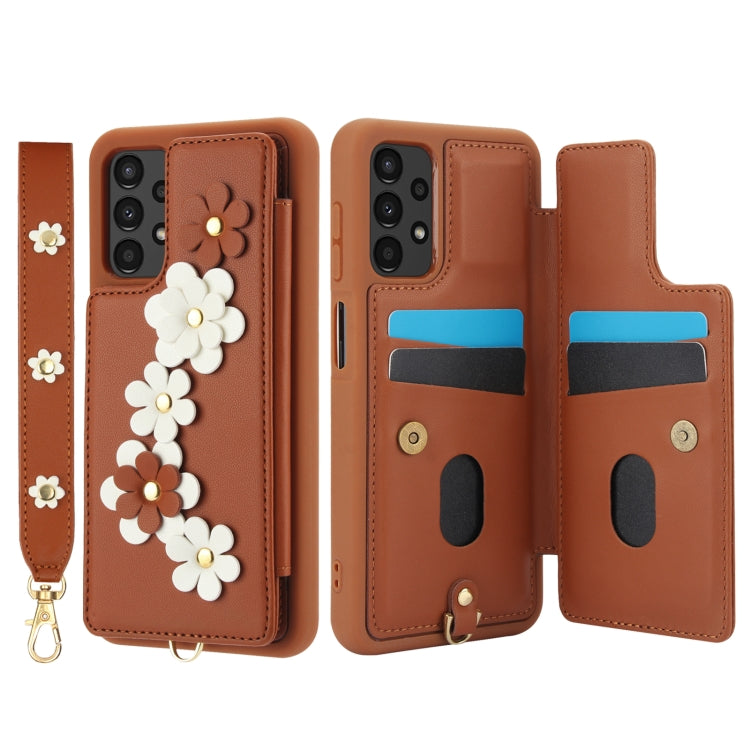 For Samsung Galaxy A13 5G / 4G Crossbody Flower Pattern Leather Phone Case