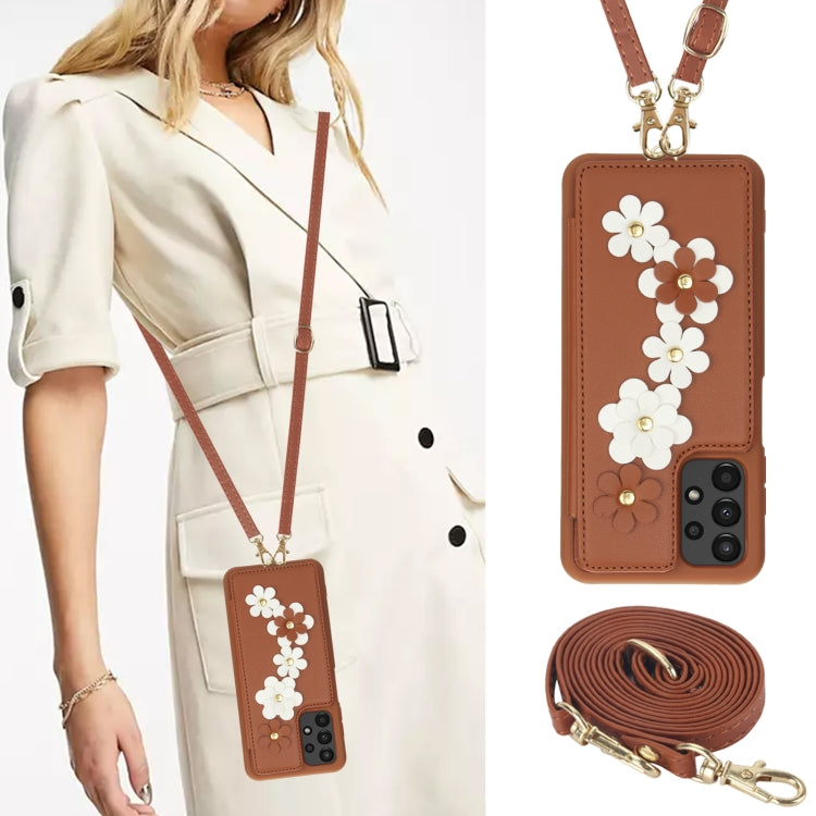 For Samsung Galaxy A13 5G / 4G Crossbody Flower Pattern Leather Phone Case