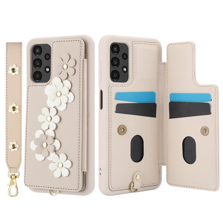 For Samsung Galaxy A04s / A04 / M13 5G Crossbody Flower Pattern Leather Phone Case