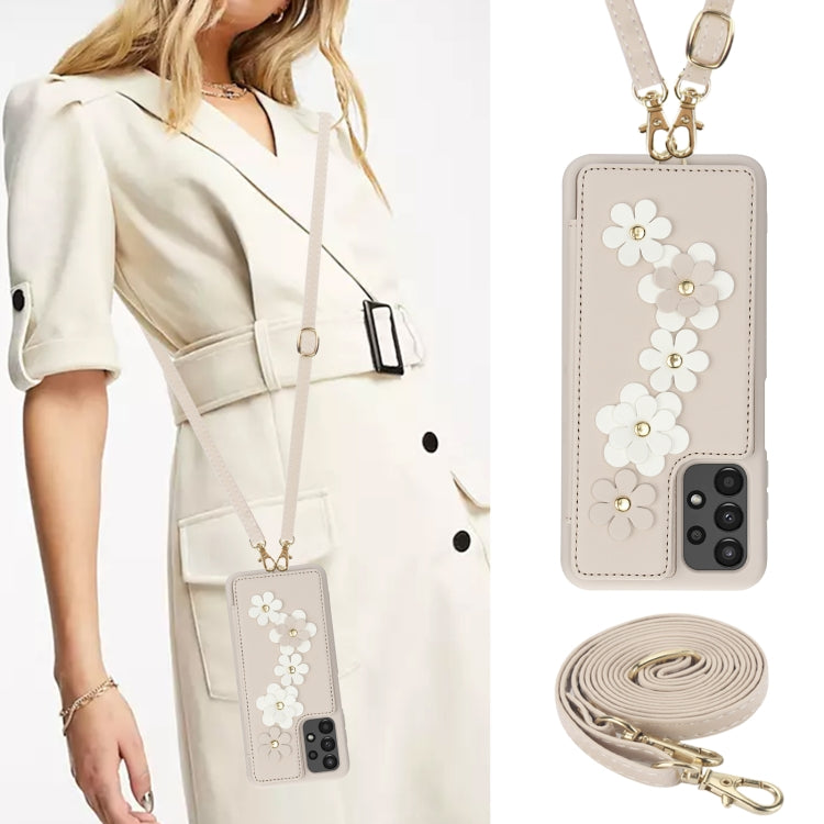 For Samsung Galaxy A04s / A04 / M13 5G Crossbody Flower Pattern Leather Phone Case