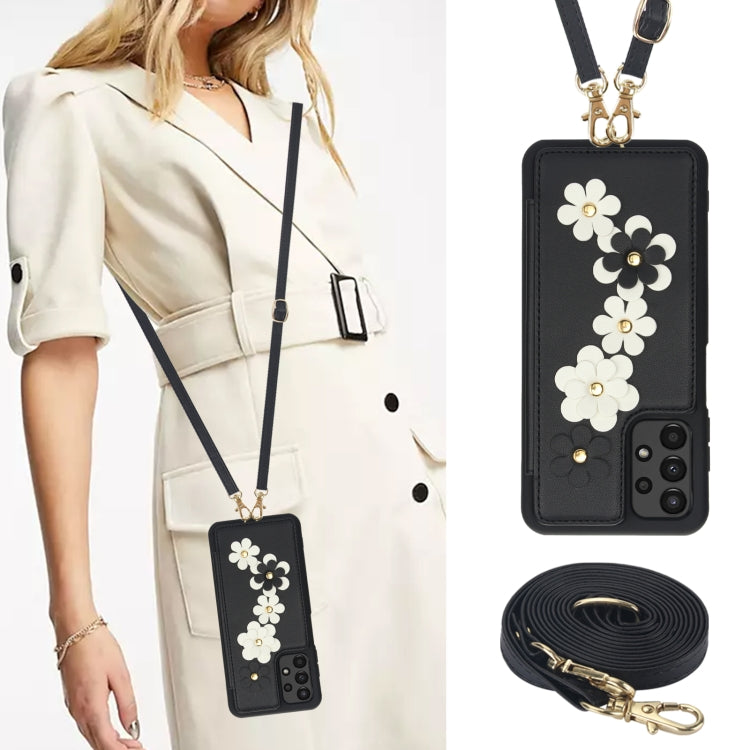 For Samsung Galaxy A04s / A04 / M13 5G Crossbody Flower Pattern Leather Phone Case