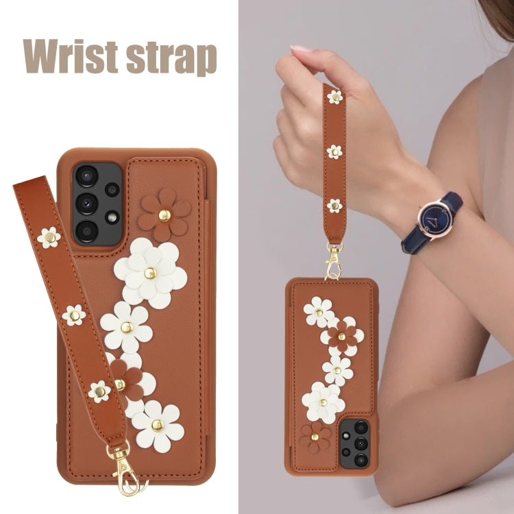 For Samsung Galaxy A04s / A04 / M13 5G Crossbody Flower Pattern Leather Phone Case