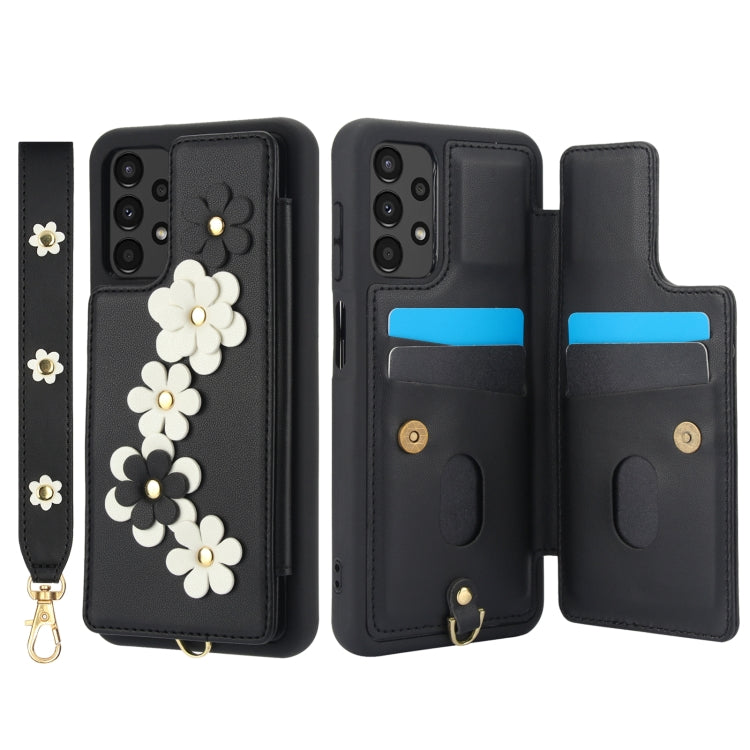 For Samsung Galaxy A53 Crossbody Flower Pattern Leather Phone Case