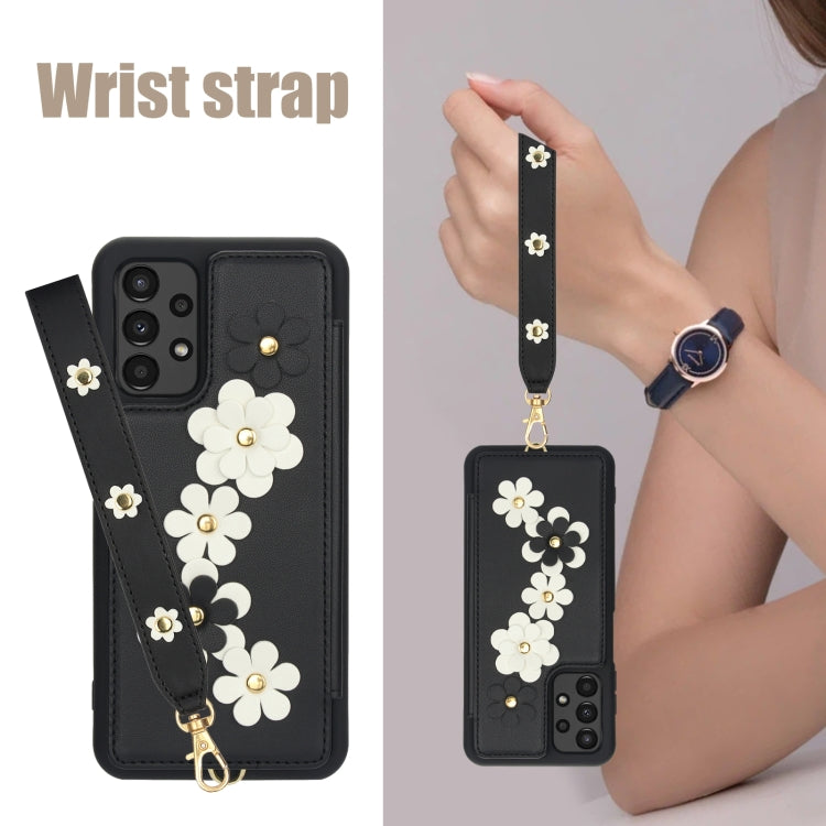 For Samsung Galaxy A53 Crossbody Flower Pattern Leather Phone Case