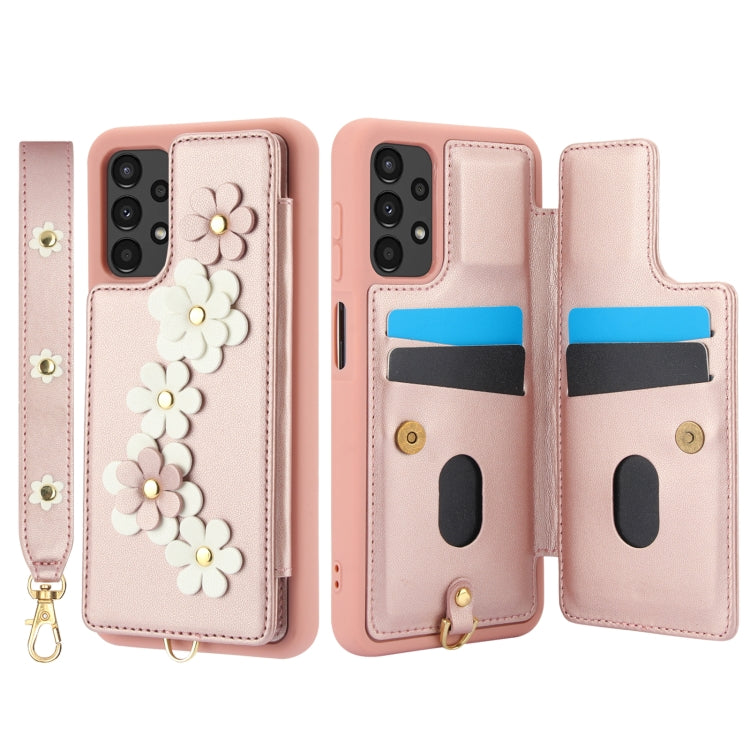 For Samsung Galaxy A53 Crossbody Flower Pattern Leather Phone Case