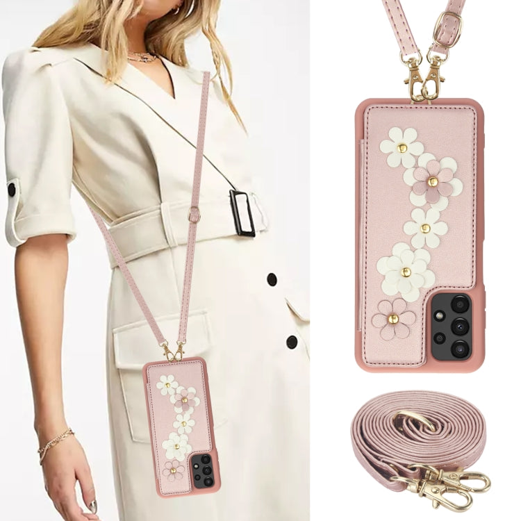 For Samsung Galaxy A53 Crossbody Flower Pattern Leather Phone Case