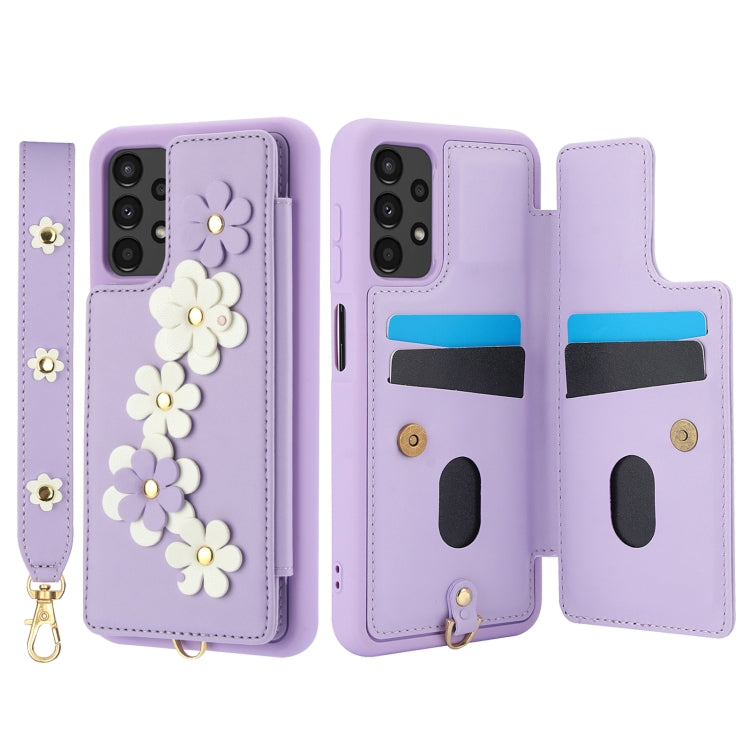 For Samsung Galaxy A53 Crossbody Flower Pattern Leather Phone Case