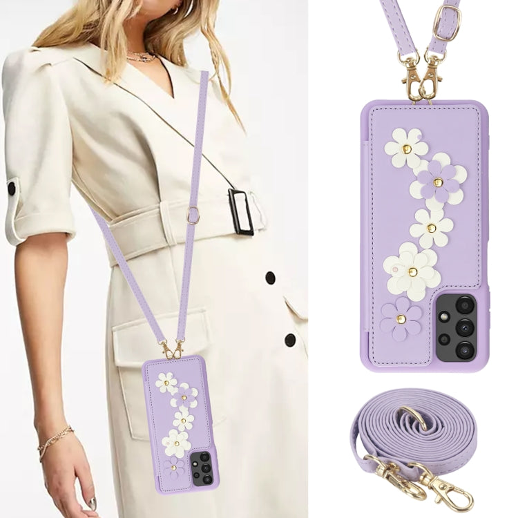For Samsung Galaxy A53 Crossbody Flower Pattern Leather Phone Case