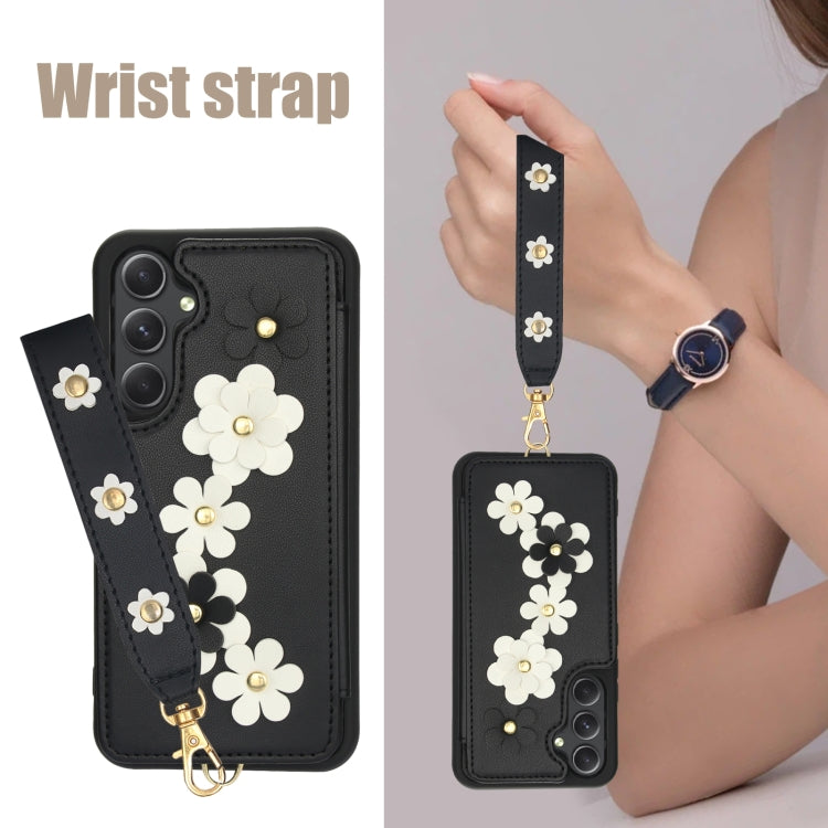 For Samsung Galaxy A54 Crossbody Flower Pattern Leather Phone Case